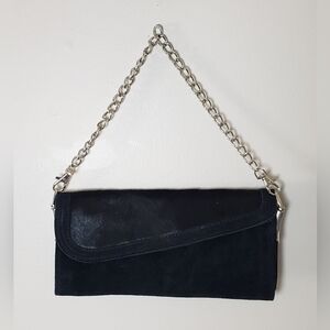 Coupe Black Suede and Hair on Leather Clutch Wristlet Handbag